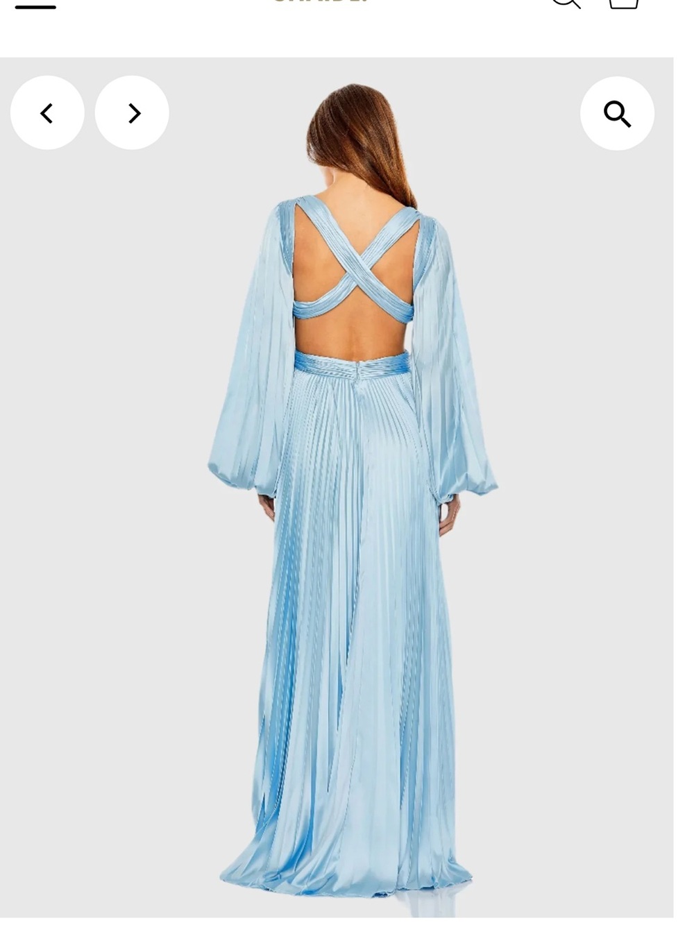 Mac Duggal Light Blue Long Sleeve Pleated Cut-Out Gown size 14 NWT - Picture 2 of 6